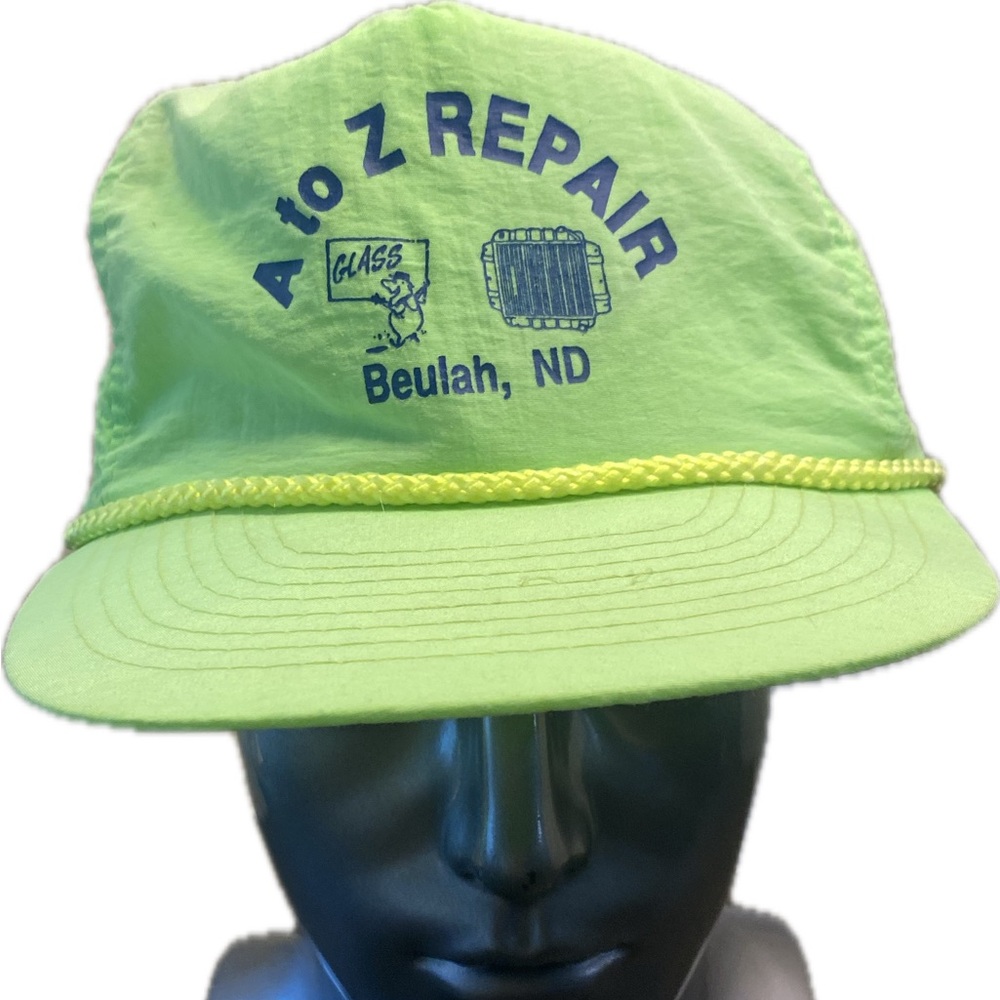 Vintage Neon Green A To Z Repair Beulah North Dakota Trucker Hat
